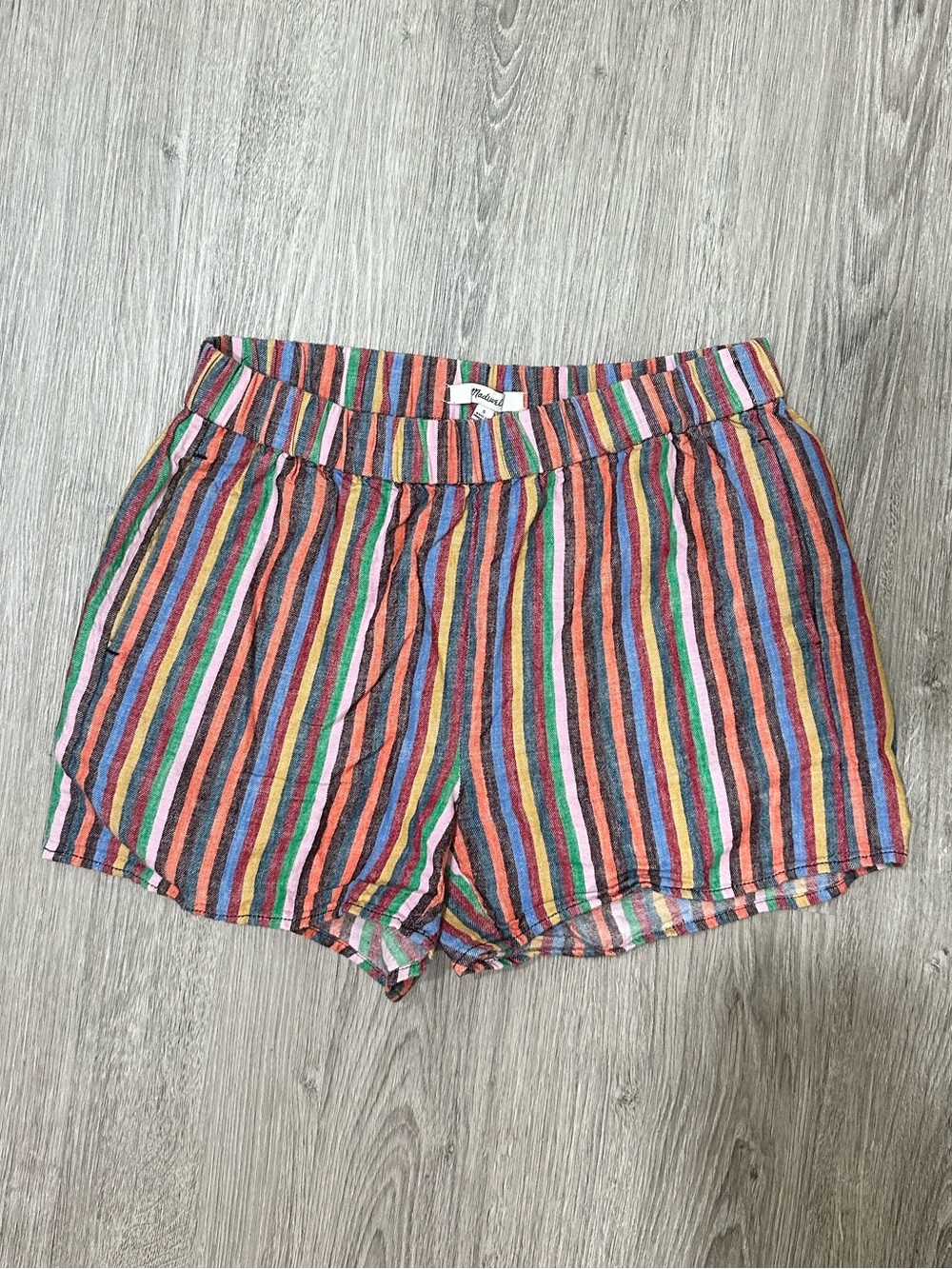 Madewell Cotton and Linen Blend Rainbow Striped Shorts